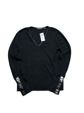 Dana Buchman 100% Merino Wool V-Neck Sweater with Patent Buckle Cuffs Size L